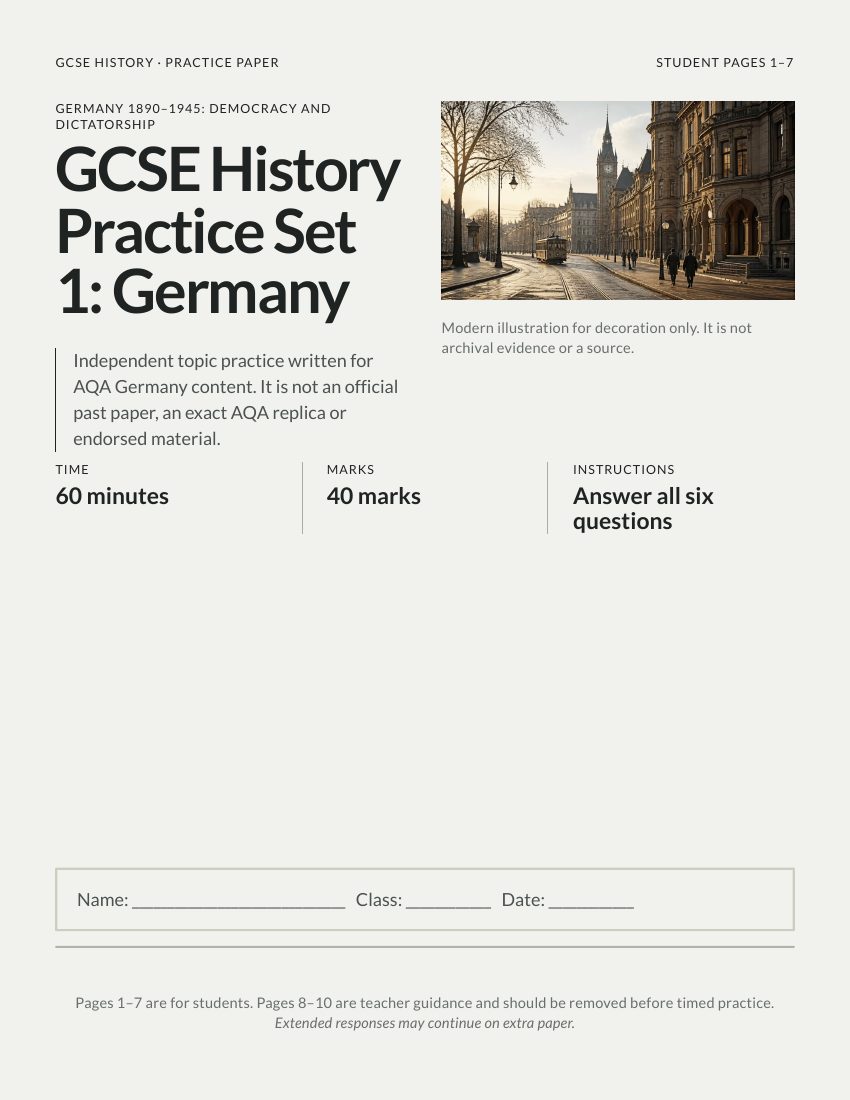 GCSE History Practice Set 1 Germany cover