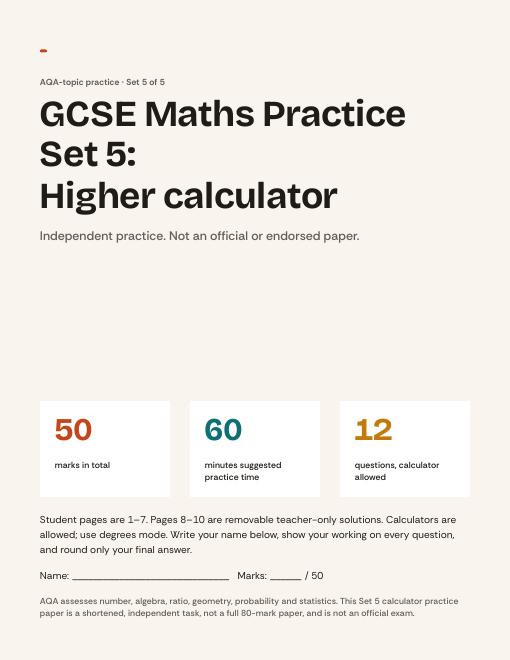 GCSE Maths Practice Set 5 Higher Calculator cover