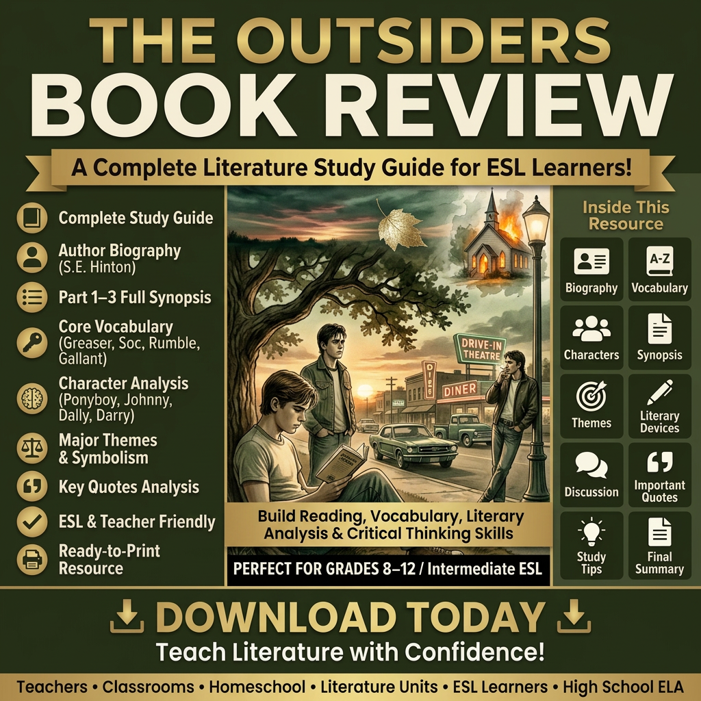The Outsiders — Study Guide & Reading Review (ESL / ELA) cover