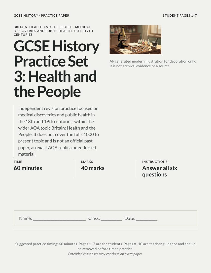 GCSE History Practice Set 3 Health and the People cover