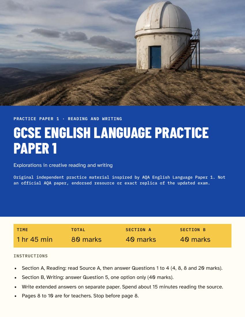 GCSE English Language Practice Paper Set 1 cover