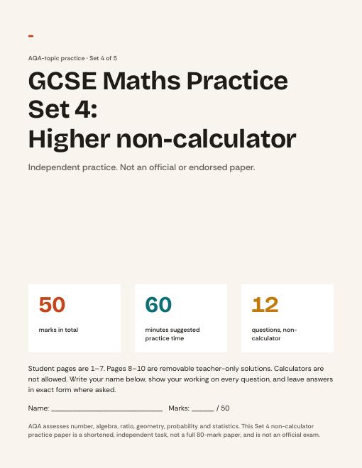 GCSE Maths Practice Set 4 Higher Non Calculator cover