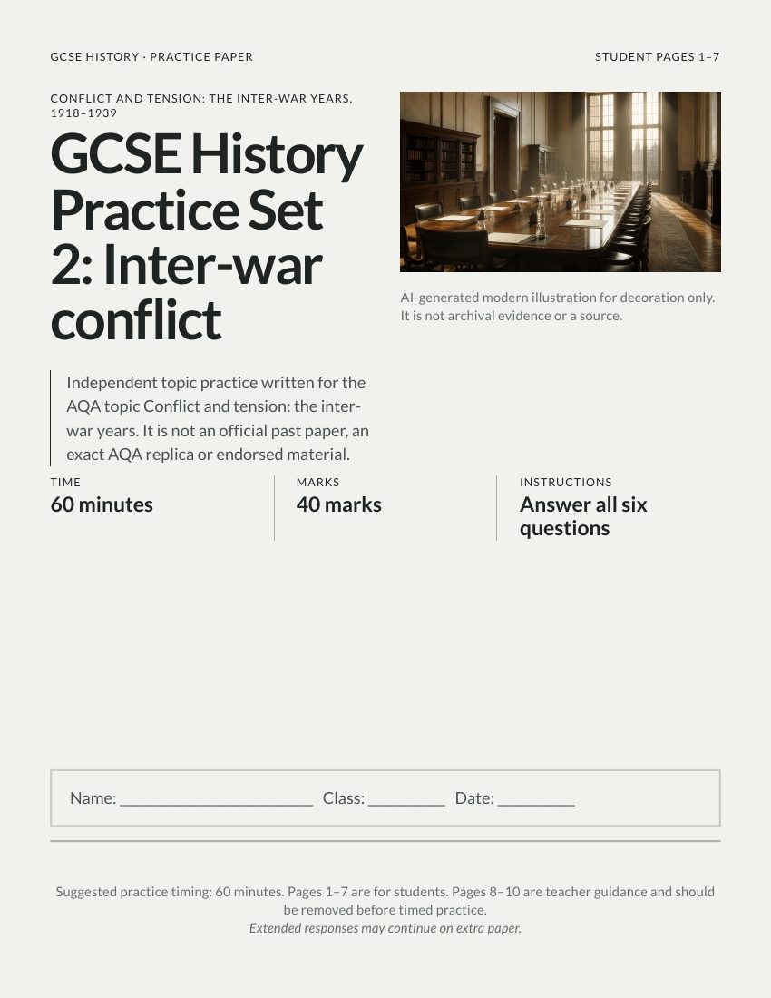 GCSE History Practice Set 2 Inter war Conflict cover