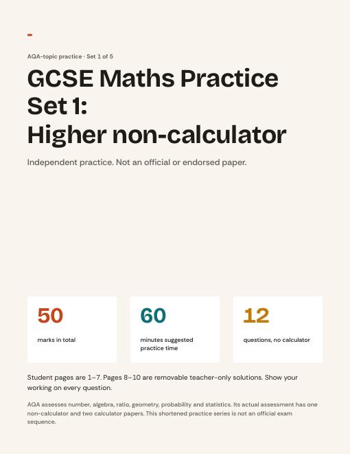 GCSE Maths Practice Set 1 Higher Non Calculator cover