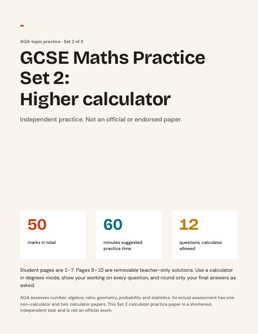 GCSE Maths Practice Set 2 Higher Calculator cover