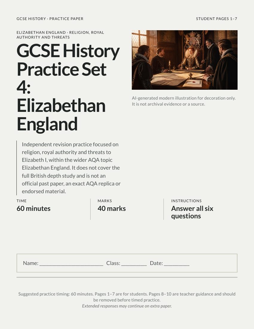 GCSE History Practice Set 4 Elizabethan England cover