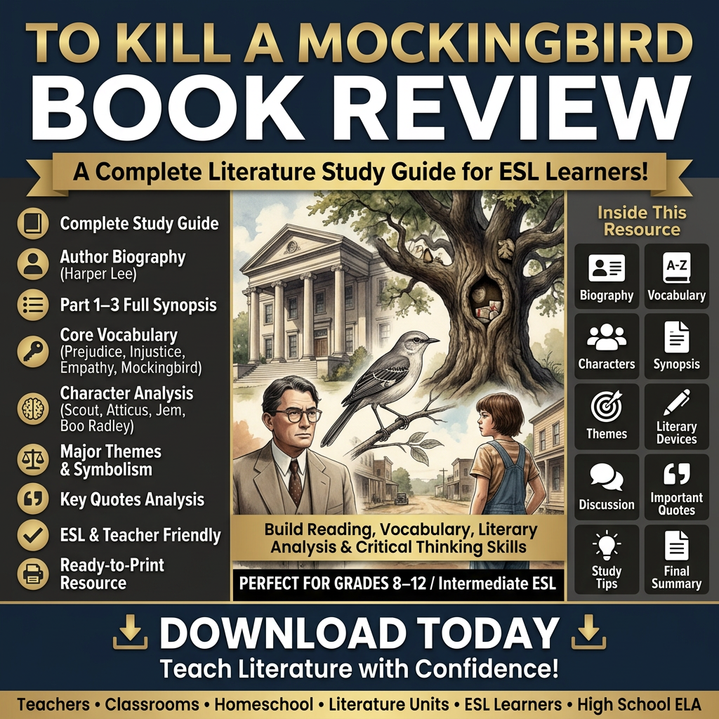 To Kill a Mockingbird — Study Guide & Reading Review (ESL / ELA) cover