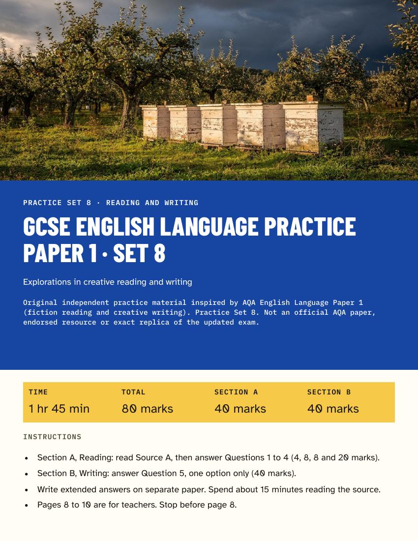 GCSE English Language Practice Paper Set 8 cover