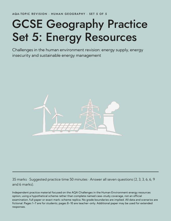GCSE Geography Practice Set 5 Energy Resources cover