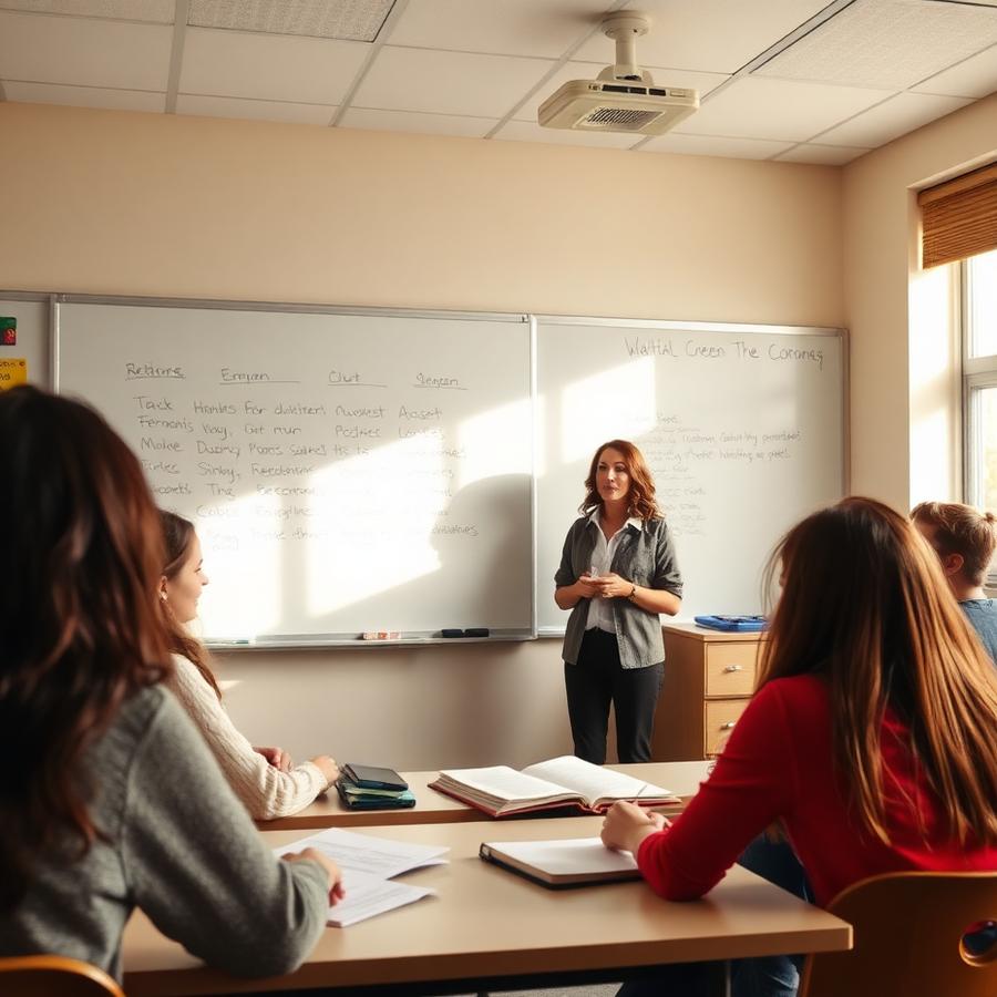 A teacher leading an English language arts lesson with older students